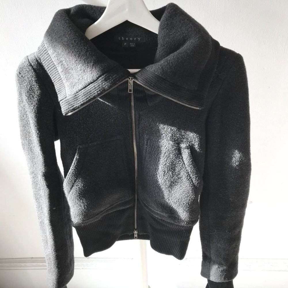 Theory Grey/Black Fleece Zippered Jacket